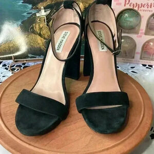 Steve Madden Women's Carrson Block Heel Black Suede Sandal Size 9.5 M